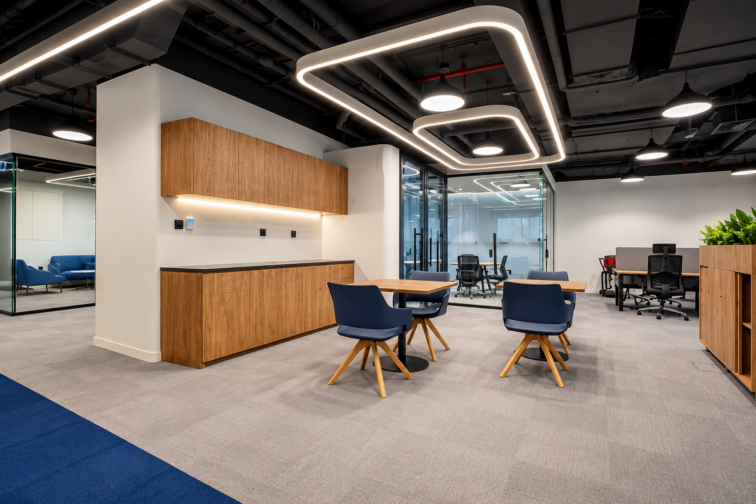 Architectural interior demonstrating controlled lighting distribution and visual comfort